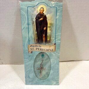 St. Peregrine Pray For Us Rosary Chaplet Blue Aquamarine Beads Cancer Devotion